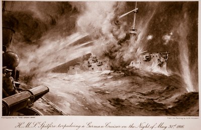 H.M.S Spitfire torpediert einen deutschen Kreuzer in der Nacht des 31. Mai von Charles Murray (after) Padday