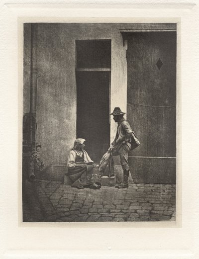 Tafel IV – Pifferaro stehend und italienische Bäuerin sitzend, im Hof des 21 Quai Bourbon von Charles Nègre