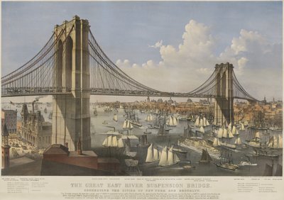 Die große East River Hängebrücke, veröffentlicht 1874 von Currier & Ives von Charles Parsons