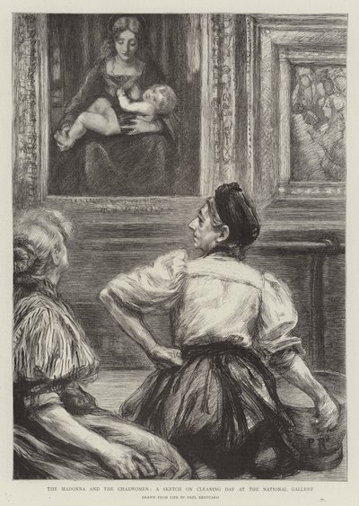 Die Madonna und die Putzfrauen, eine Skizze am Reinigungstag in der National Gallery von Charles Paul Renouard