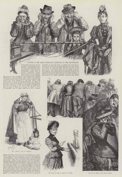 Besucher der Pariser Ausstellung hören dem Phonographen zu von Charles Paul Renouard