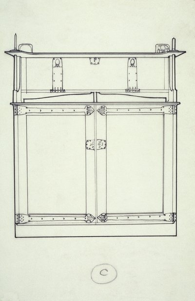 Linienzeichnung eines Möbels (ein Schrank), ca. 1910 von Charles Rennie Mackintosh