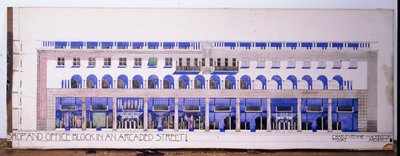 Bisher nicht verzeichnete architektonische Zeichnungen für ein Geschäft und eine Arkadenstraße, ca. 1915 von Charles Rennie Mackintosh
