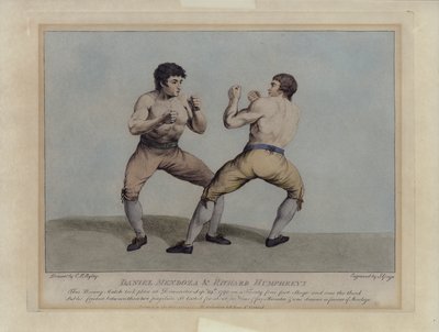 Englische Preisboxer Daniel Mendoza und Richard Humphreys bei ihrem Boxkampf am 29. September 1790 (Gravur) von Charles Reuben (after) Ryley