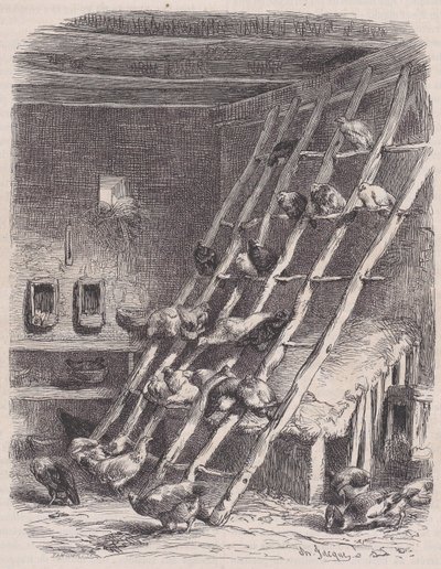 Besuch auf einem Bauernhof - Der Hühnerstall, aus Le Magasin Pittoresque, ca. 1852 von Charles Tamisier
