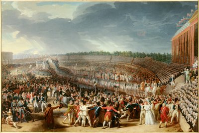 Französische Revolution: „Das Fest der Föderation am 14. Juli 1790 auf dem Champ de Mars“ 1790 Paris, Museum Carnavalet von Charles Thevenin