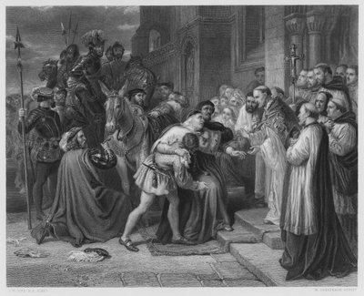 Wolsey in der Abtei von Leicester, nach dem Bild in der königlichen Sammlung (Gravur) von Charles West (after) Cope