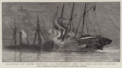 Kollision vor Havre zwischen La Champagne und La Ville de Rio Janeiro von Charles William Wyllie