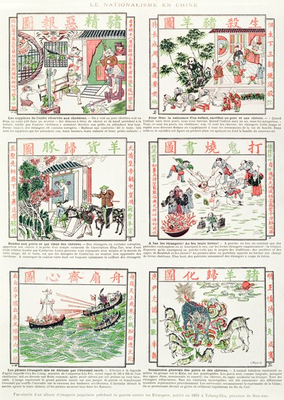Chinesische nationalistische und antieuropäische Bildsprache, aus einem Faksimile-Album mit populären Bildern, die Krieg gegen Ausländer predigen, 1891 von Chinese School