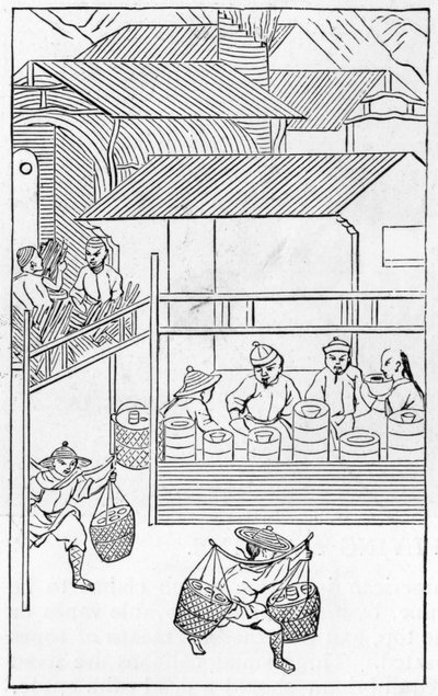 Verpackung und Transport fertiger Produkte, aus einer Serie von Illustrationen zur Herstellung von Porzellan von Chinese School