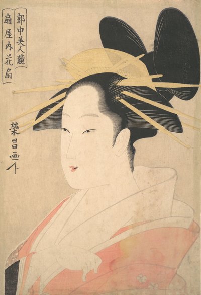 Großes Kopf- und Brustporträt der Oiran Hanaogi von Ogiya, wahrscheinlich 1798 von Chokosai Eisho