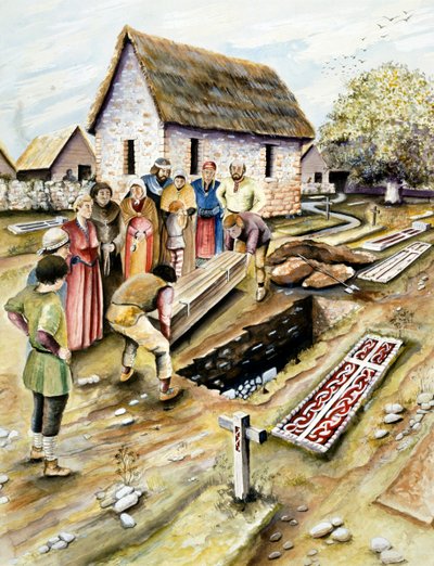 Wikingerbestattung in einem Kirchhof, York, Yorkshire, 10. Jahrhundert, ca. 2000 von Chris Evans