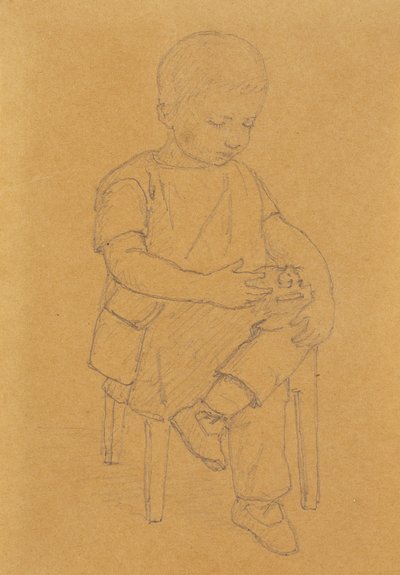 Der Sohn des Künstlers Peter, Ganzfigur, sitzend mit einem Tier oder Spielzeug von Christen Købke