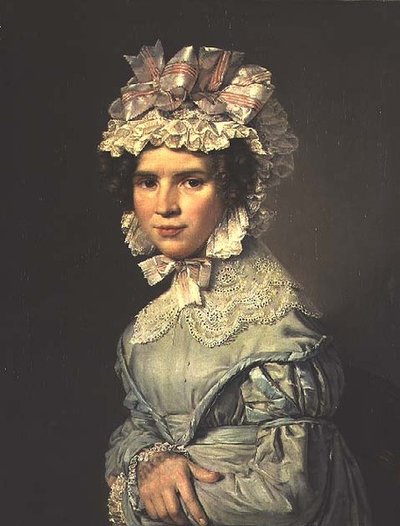 Porträt einer Dame in einem blauen Kleid von Christian Albrecht Jensen
