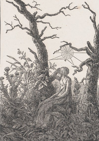 Sitzende Frau mit einem Spinnennetz von Christian Friedrich