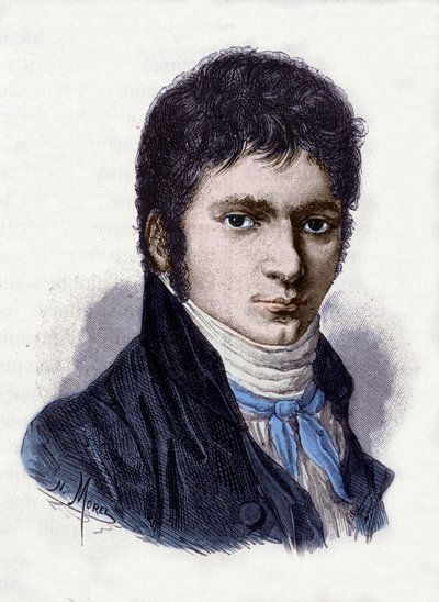 Ludwig van Beethoven (1770-1827), deutscher Musiker, im Jahr 1802. Gravur von Morel nach einer Miniatur von Horneman von Christian Hornemann