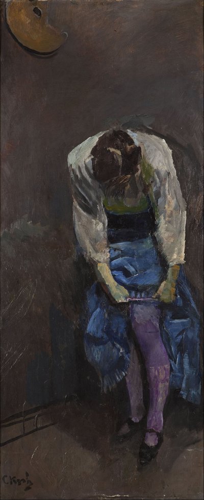 Mädchen, das ihr Strumpfband bindet von Christian Krohg