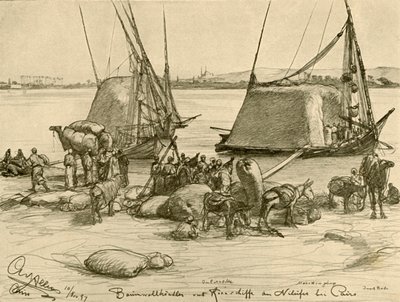 Baumwolle auf Getreideboote laden, Nil, Kairo, Ägypten von Christian Wilhelm Allers