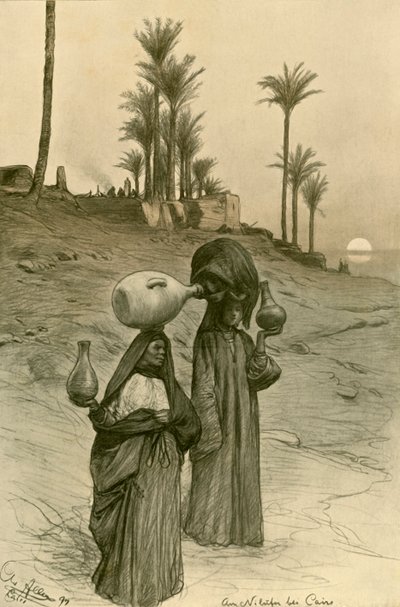 Frauen tragen Wasserkrüge am Ufer des Nils, Kairo, Ägypten, 1898 von Christian Wilhelm Allers