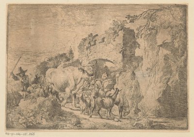 Hirte mit Herde bei einer Ruine von Christian Wilhelm Ernst Dietrich