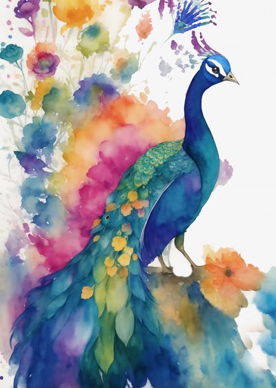 Bunter Aquarell-Pfau von Christine Lindstrom