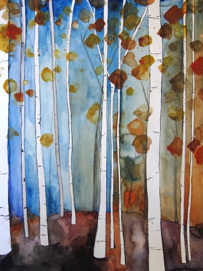 Herbstbirken blauer Himmel von Christine Lindstrom