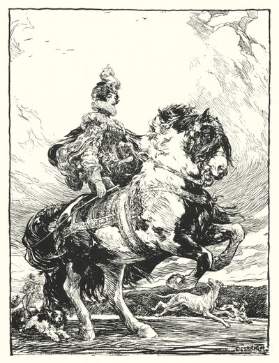 Frau in Tudor-Kostüm auf der Jagd zu Pferd von Christopher (after) Clark