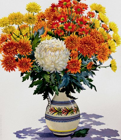 Chrysanthemen in einem gemusterten Krug, 2005 von Christopher Ryland