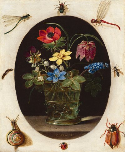 Stillleben mit Blumen, umgeben von Insekten und einer Schnecke von Clara Peeters