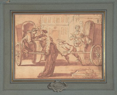 Die Szene der zwei Kutschen von Claude Gillot