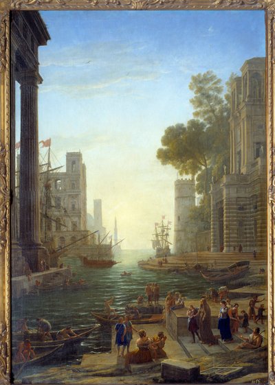 Landschaft mit dem Boot der Heiligen Paula Romana in Ostia. Heilige Paula verlässt ihre Kinder, um ins Heilige Land zu reisen. (Detail) von Claude Lorrain