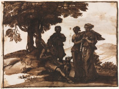 Pastorale Szene mit klassischen Figuren, ca. 1640-1645 von Claude Lorrain