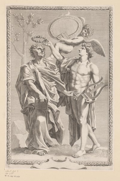 Apollo krönt Publius Vergilius Maro (Titelblatt für: Publius Vergilius Maro, Publii Virgilii Maronis Opera, 1641) von Claude Mellan