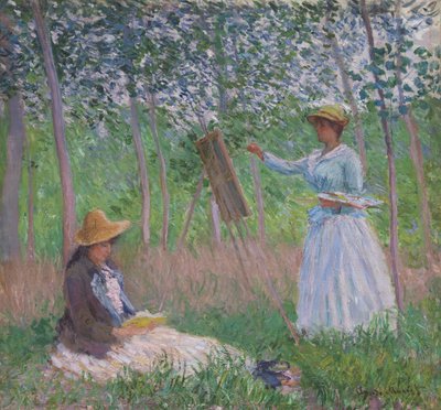 Im Wald von Giverny: Blanche Hoschedé an ihrer Staffelei mit Suzanne Hoschedé beim Lesen von Claude Monet