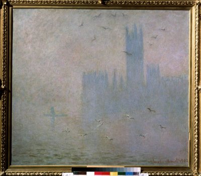 Möwen. Die Themse in London. Das Parlament von Claude Monet