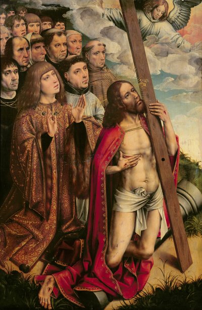 Christus der Mittler mit Philipp dem Schönen (1478-1506) und seinem Gefolge, linkes Flügelbild eines Altars von Colijn de Coter