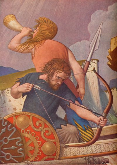 König Alfreds Langschiffe besiegen die Dänen 877, 1925-1927 von Colin Unwin Gill