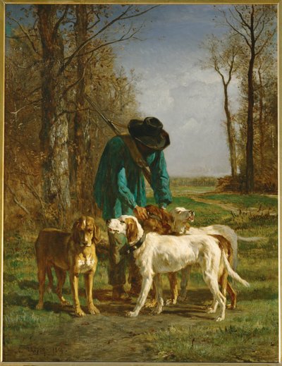 Garde-Chasse bei seinen Hunden von Constant-Emile Troyon