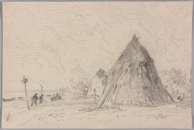 Landschaft mit Heuhaufen von Constant Troyon