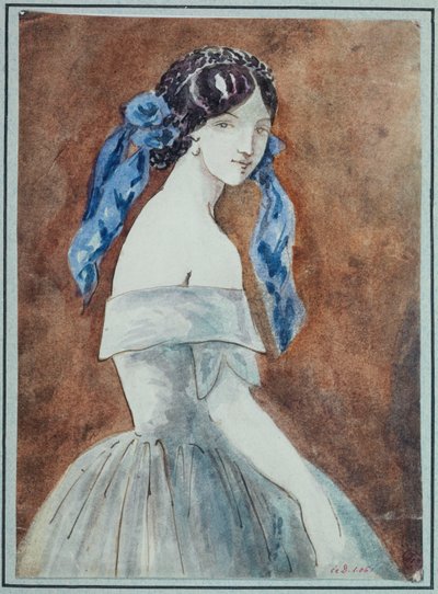 Studie einer Frau mit entblößtem Kleid, Schleier im Haar von Constantin Guys