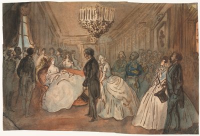 Die Kaiserin Eugénie empfängt das diplomatische Korps nach der Geburt des kaiserlichen Prinzen von Constantin Guys