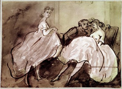 Zwei Prostituierte und eine Verführungsszene im Bordell (Zeichnung von Constantin Guys, 19. Jahrhundert) von Constantin Guys