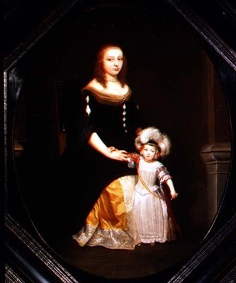 Eine Mutter und Tochter in einem Innenraum von Constantin Netscher