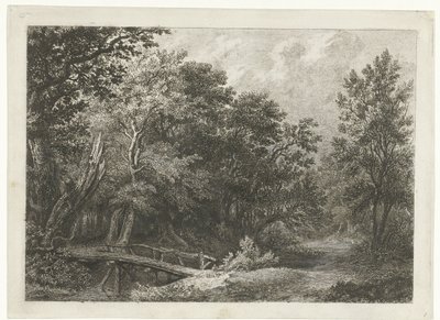 Waldansicht mit Holzbrücke von Constantinus Cornelis Huysmans
