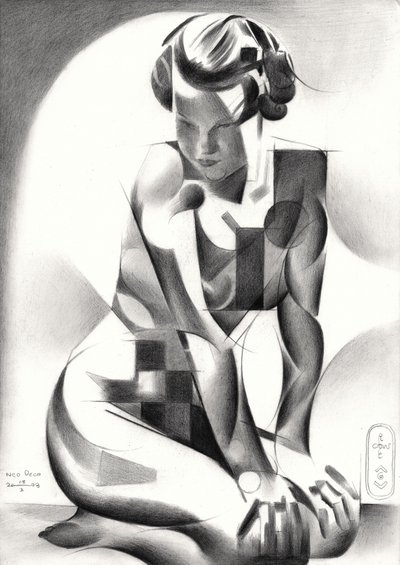 Kontemplative Art Deco Figur von Corné Akkers