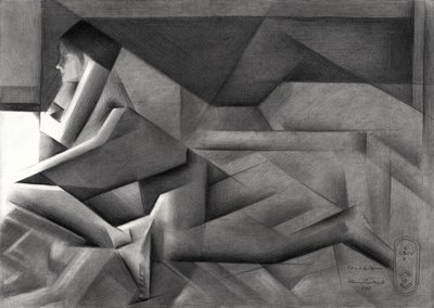Geometrische Frau Nachdenklich von Corné Akkers