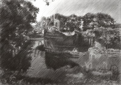 Historische Flussboot-Skizze von Corné Akkers