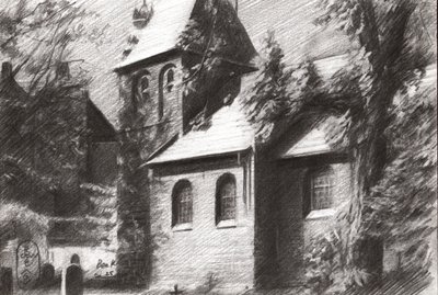 Einsame Figur im Kirchhof von Corné Akkers