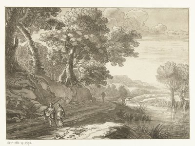 Italianisierende Landschaft mit drei Wanderern von Cornelis Brouwer