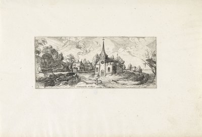 Landschaft mit Blick auf eine Kirche in einem Dorf von Cornelis Claesz van Wieringen (possibly)